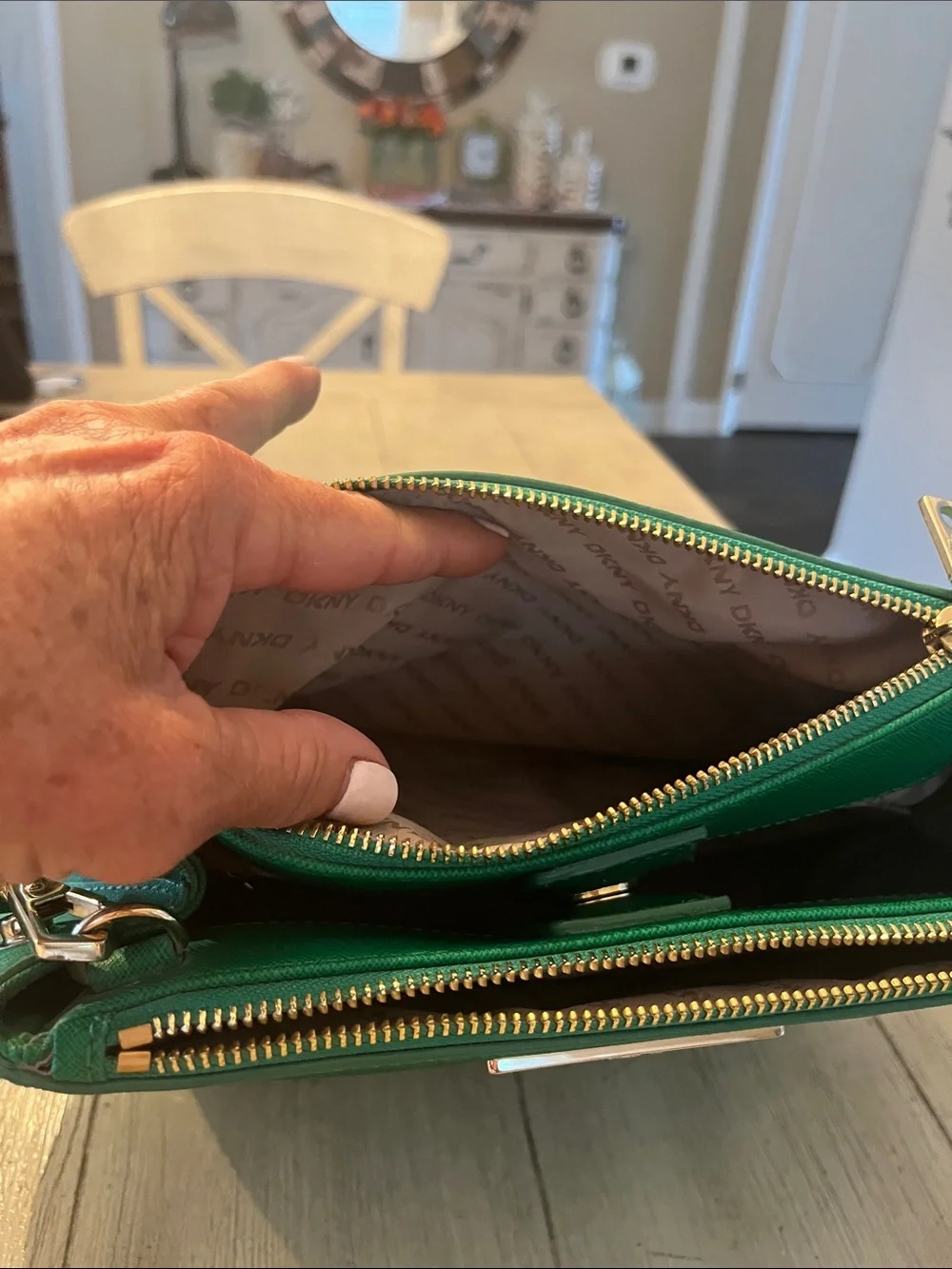 DKNY Emerald Green Saffiano Crossbody Bag with Gold Hardware